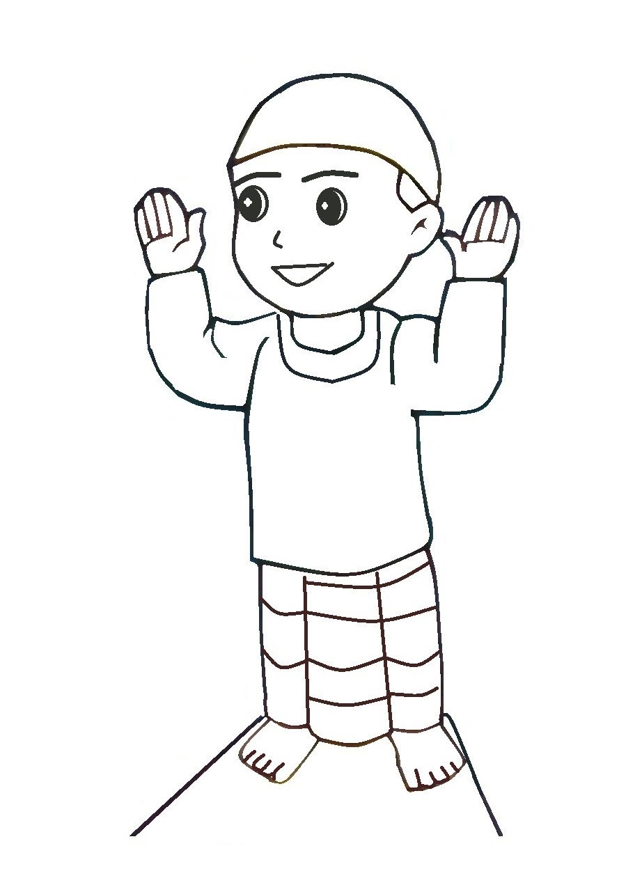 Mewarna Gambar Kartun Anak Muslim Sedang Solat | Azhan.co