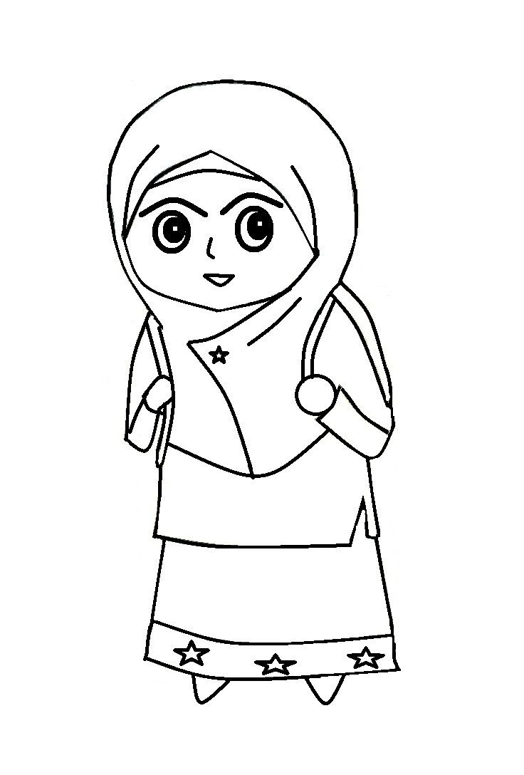 Mewarna Gambar Kartun Muslimah Perempuan Azhanco