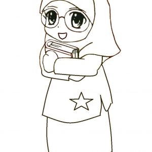 Mewarnai Gambar Cartoon Anak Muslimah Pakai Cermin Mata