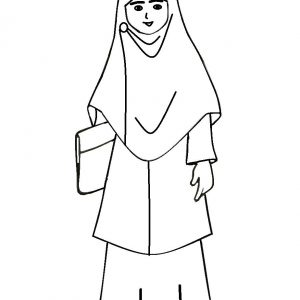 Mewarnai Gambar Kartun Siswi Muslimah Ke Kuliah