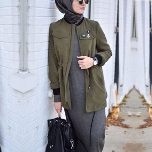 Army Green Bomber Jacket For Muslimah Girl