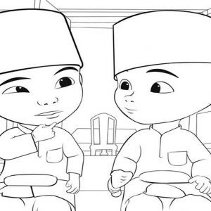 Upin Ipin Pakai Songkok Coloring Pages