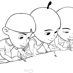 Upin Ipin Tanam Pokok (Coloring)