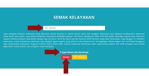 1 Isi Nombor Mykad Klik Semak Psp